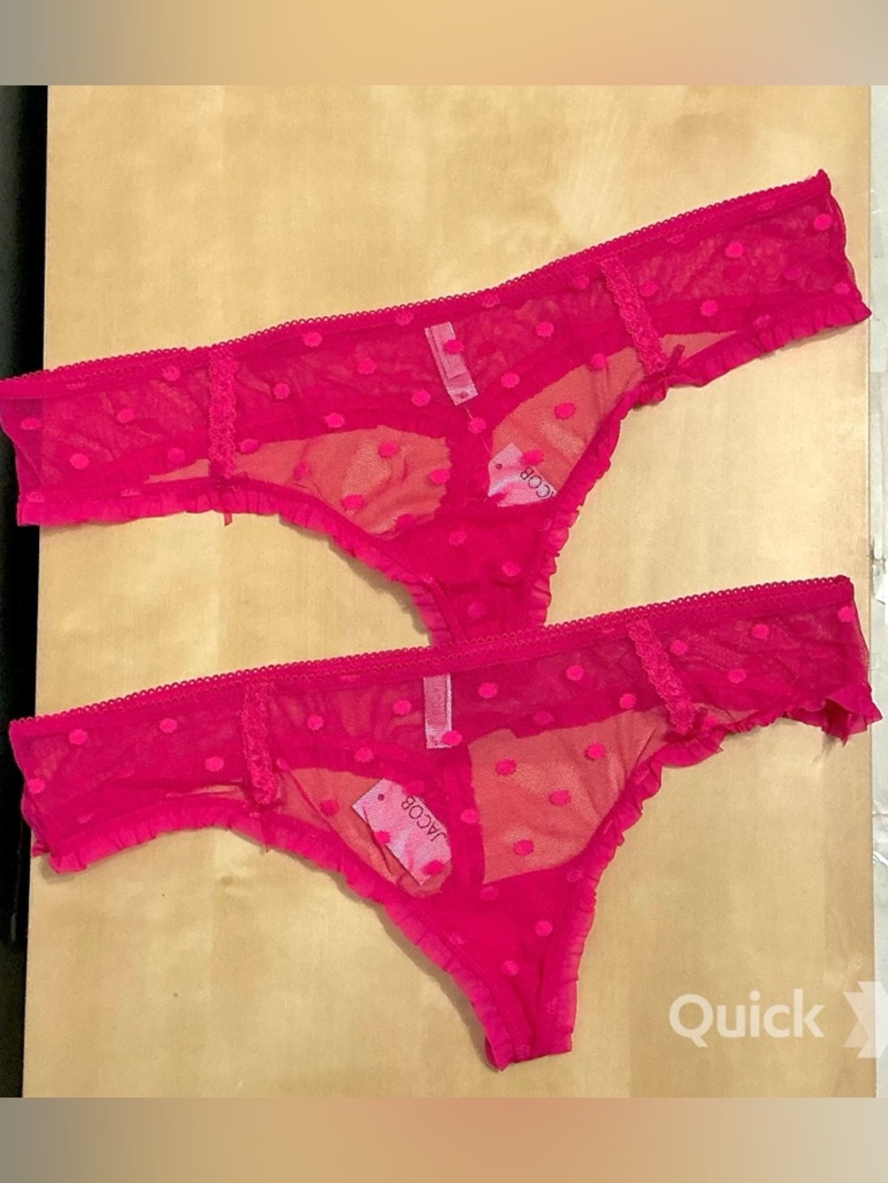 NWT Polka Dots Mesh Thongs - 2 pcs set - Hot Pink